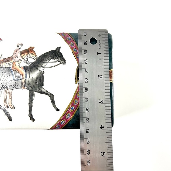 Vintage Heavy Rectangular Porcelain Ceramic  Trinket Box Equestrian Theme - Picture 6 of 9